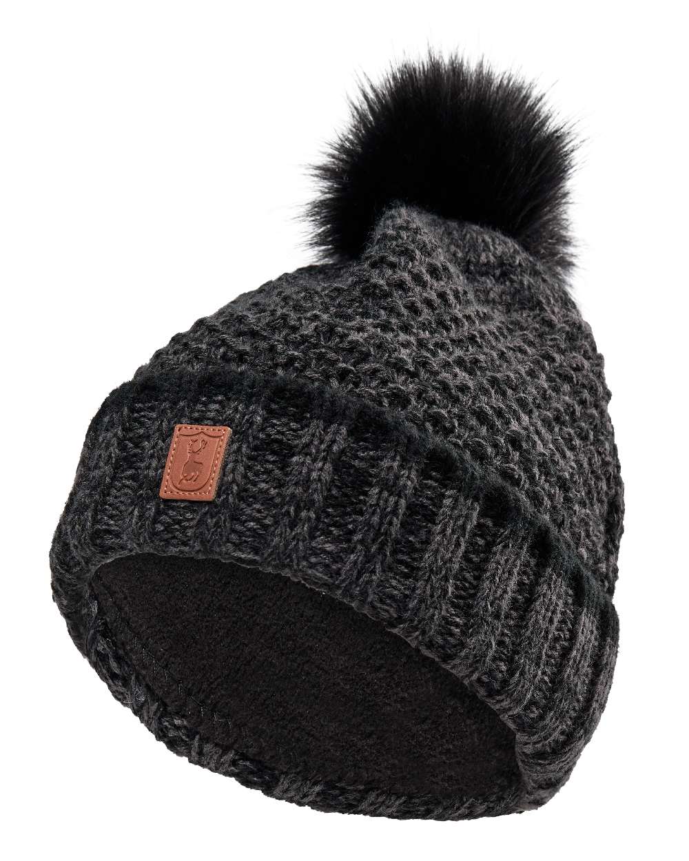 Black coloured Deerhunter Ladies Knitted Hat on white background #colour_black