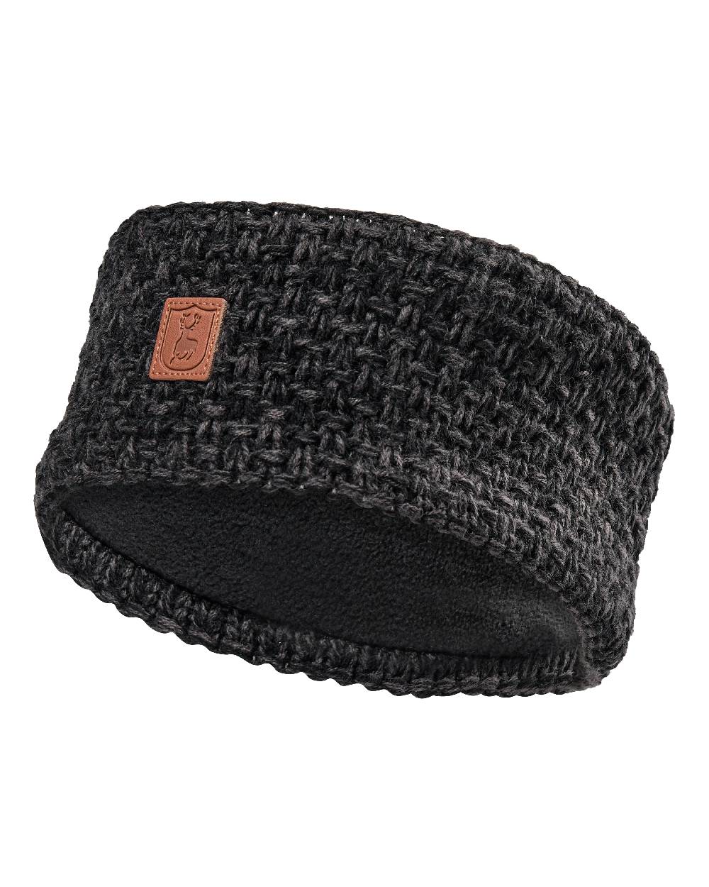 Black coloured Deerhunter Ladies Knitted Headband on white background #colour_black
