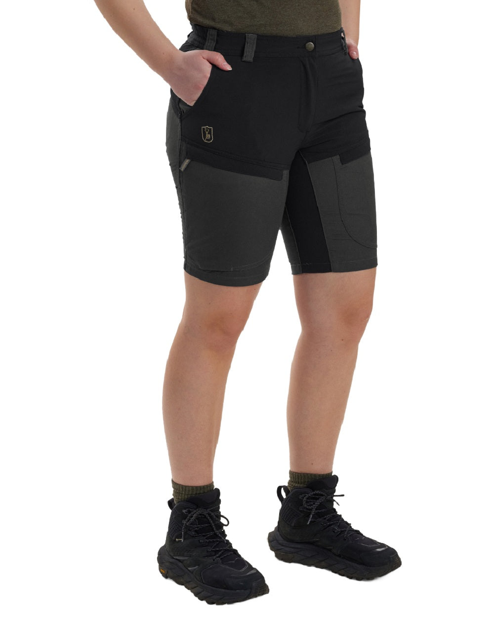 Black Ink coloured Deerhunter Lady Ann Shorts on white background #colour_black-ink