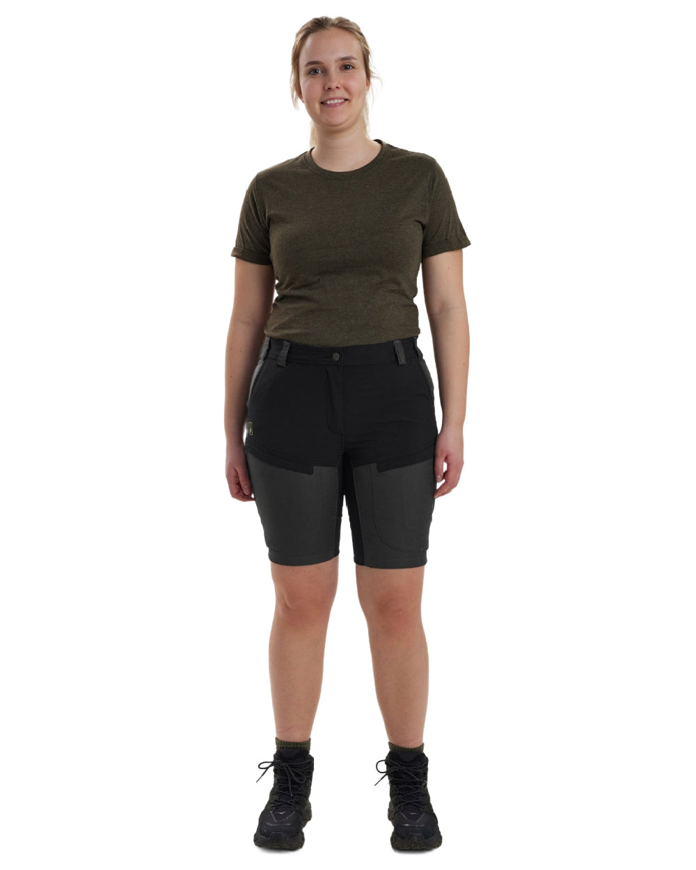 Black Ink coloured Deerhunter Lady Ann Shorts on white background #colour_black-ink