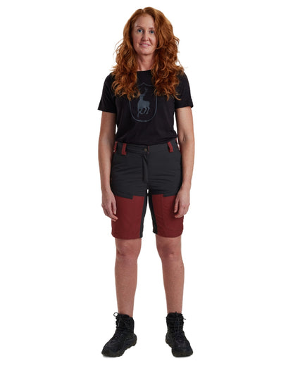 Oxblood Red coloured Deerhunter Lady Ann Shorts on white background #colour_oxblood-red