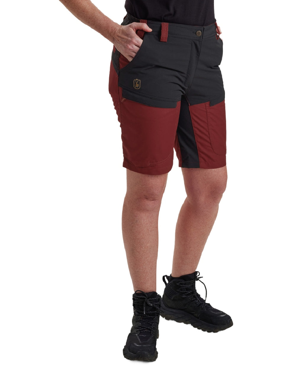 Oxblood Red coloured Deerhunter Lady Ann Shorts on white background #colour_oxblood-red