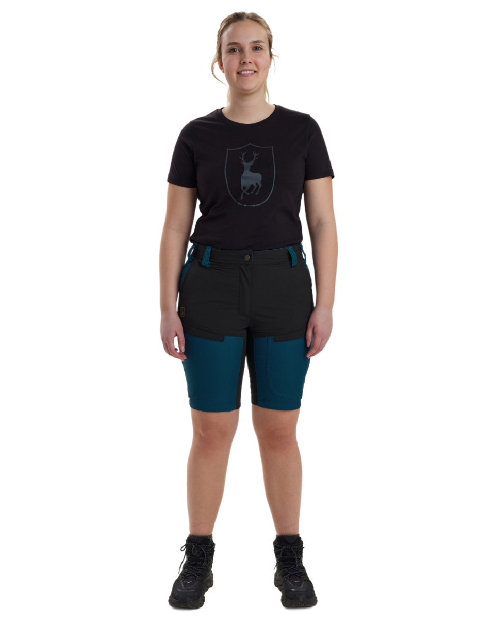 Pacific Blue coloured Deerhunter Lady Ann Shorts on white background #colour_pacific-blue