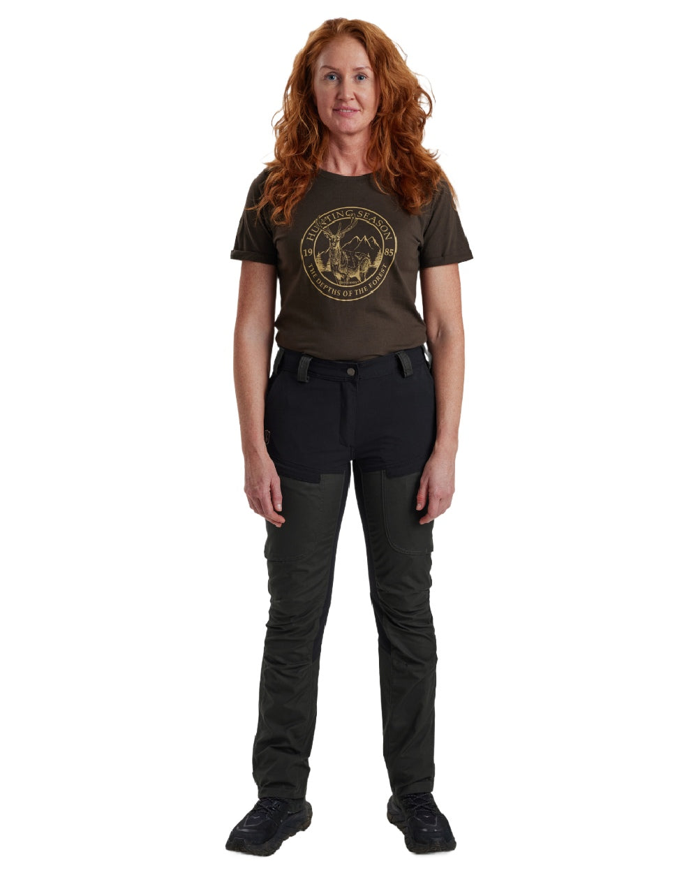 Black Ink coloured Deerhunter Lady Ann Trousers on white background #colour_black-ink