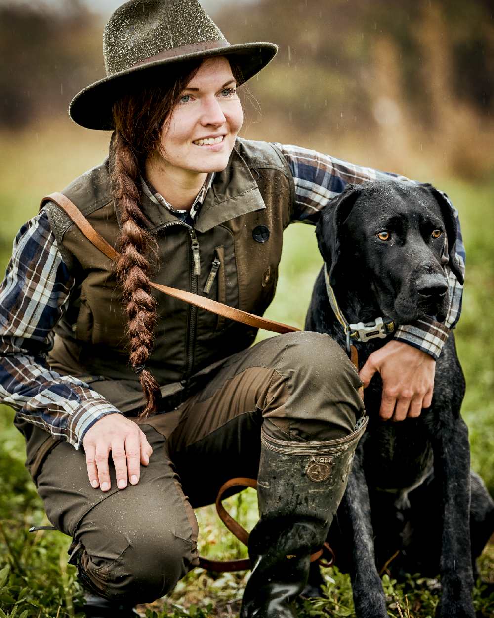 Deep Green coloured Deerhunter Lady Ann Trousers on grass background #colour_deep-green