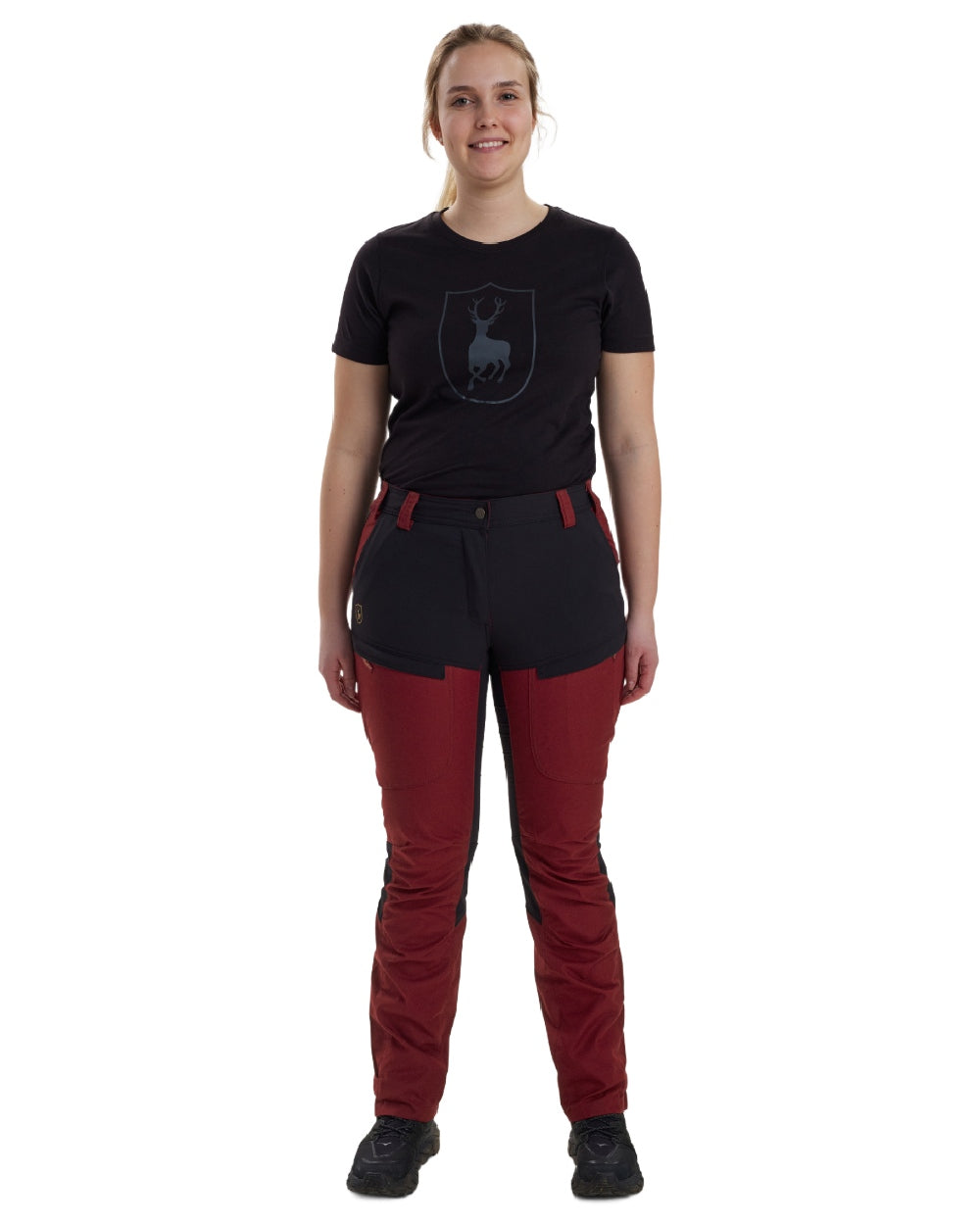 Oxblood Red coloured Deerhunter Lady Ann Trousers on white background #colour_oxblood-red