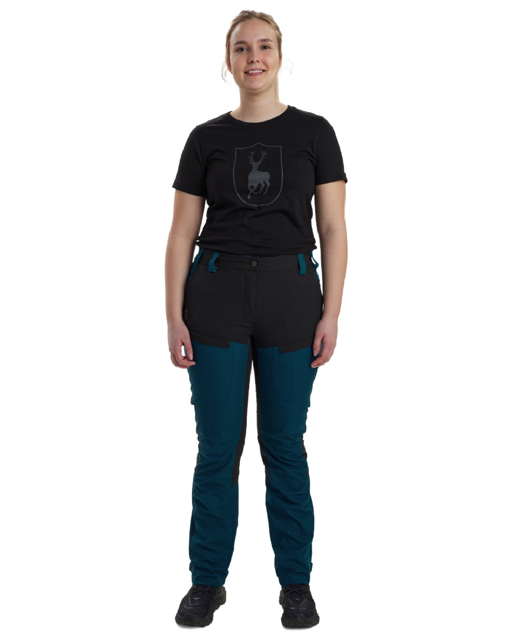Pacific Blue coloured Deerhunter Lady Ann Trousers on white background #colour_pacific-blue