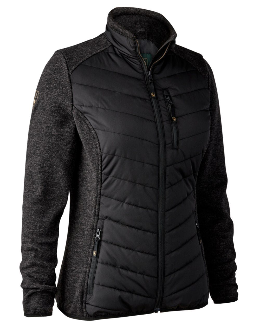 Black Coloured Deerhunter Lady Caroline Padded Jacket on white background #colour_black