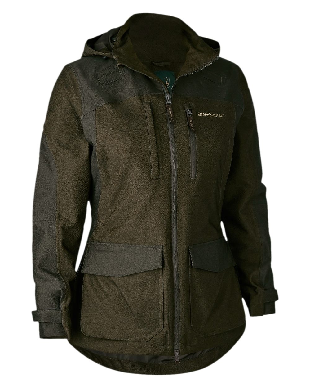 Olive Night Melange Coloured Deerhunter Lady Chasse Jacket on white background #colour_olive-night-melange