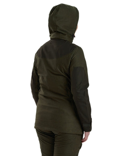 Olive Night Melange Coloured Deerhunter Lady Chasse Jacket on white background #colour_olive-night-melange