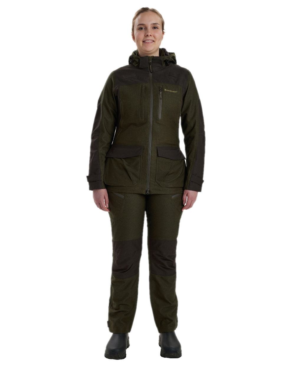 Olive Night Melange Coloured Deerhunter Lady Chasse Jacket on white background #colour_olive-night-melange