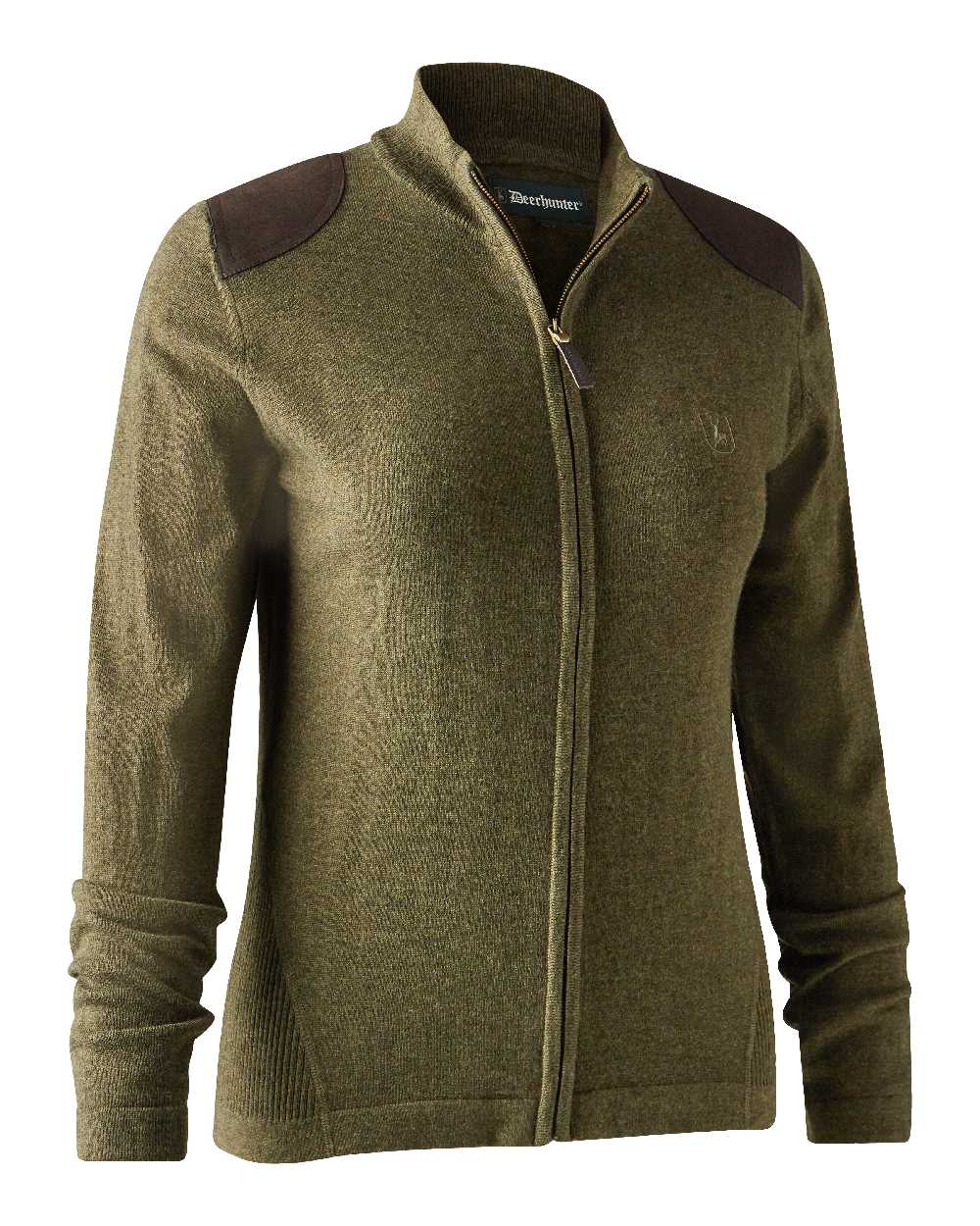Cypress coloured Deerhunter Lady Darlington Full Zip Cardigan on white background #colour_cypress