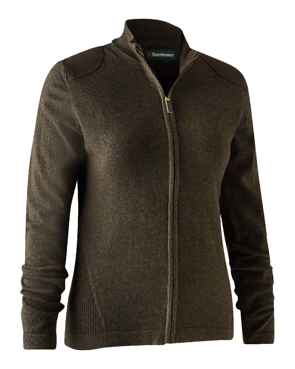 Dark Elm coloured Deerhunter Lady Darlington Full Zip Cardigan on white background #colour_dark-elm