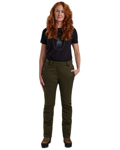 Art Green coloured Deerhunter Lady Excape Winter Trousers on white background #colour_art-green