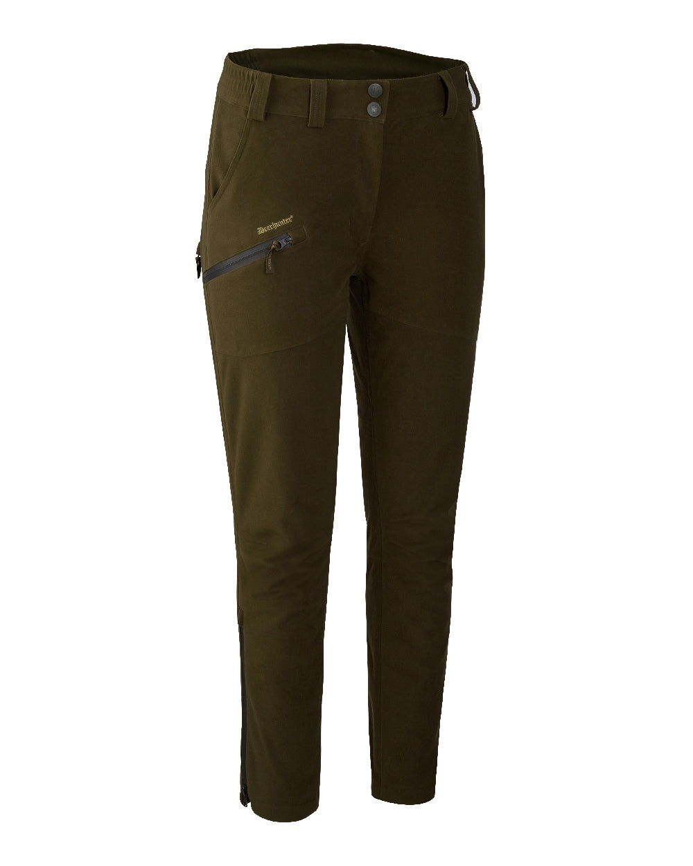 Peat coloured Deerhunter Lady Gabby Waterproof Boot Trousers on white background #colour_peat