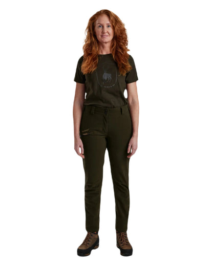 Peat coloured Deerhunter Lady Gabby Waterproof Boot Trousers on white background #colour_peat