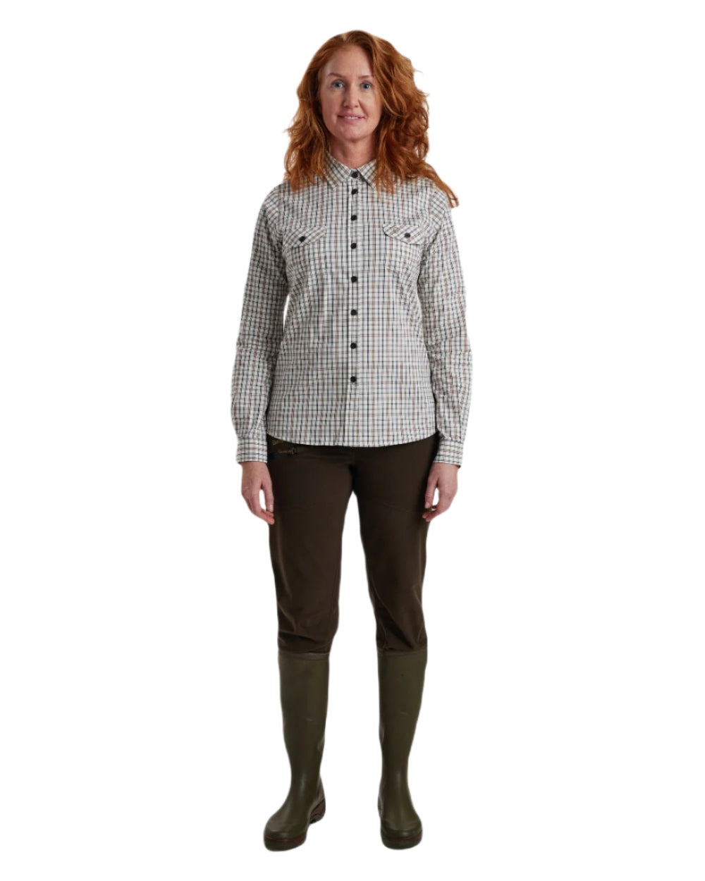 Green Check coloured Deerhunter Lady Harper Shirt on white background #colour_green-check