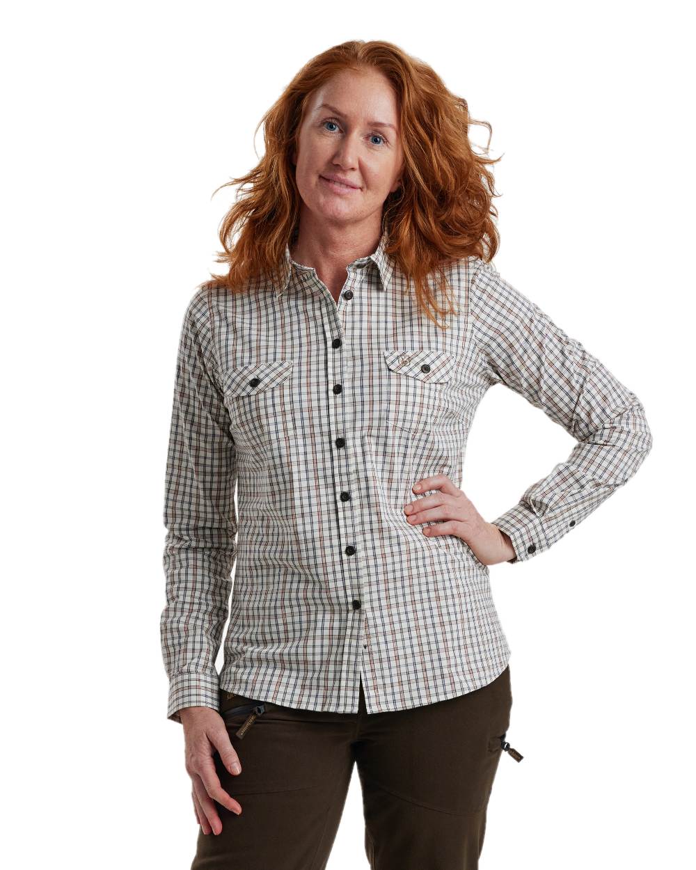 Green Check coloured Deerhunter Lady Harper Shirt on white background #colour_green-check