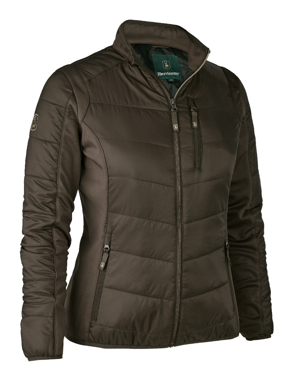 Wood coloured Deerhunter Lady Heat Padded Jacket on white background #colour_wood