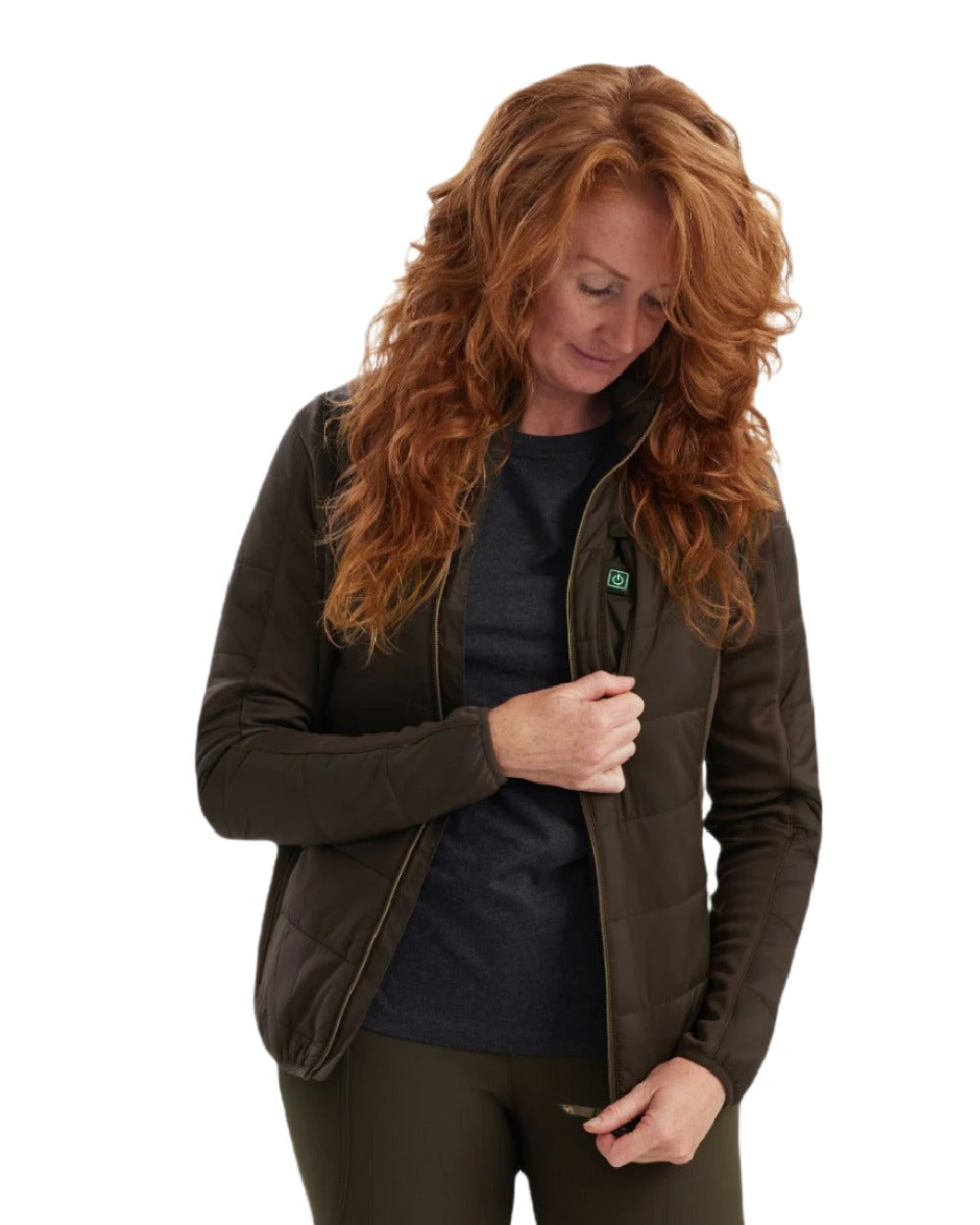 Wood coloured Deerhunter Lady Heat Padded Jacket on white background #colour_wood