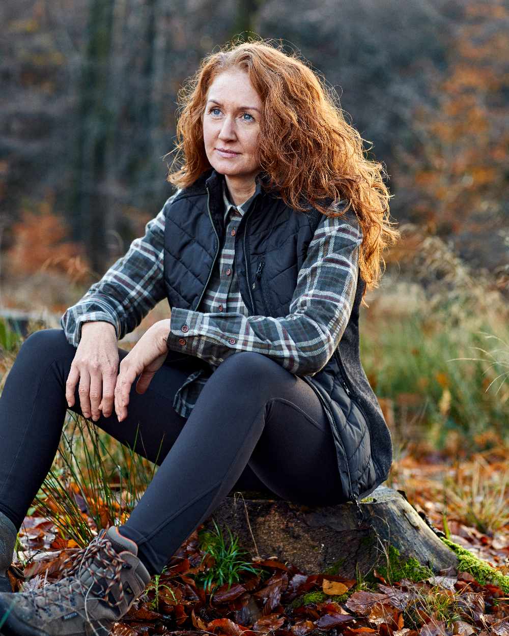 Black coloured Deerhunter Lady Hunting Tights on forest background #colour_black