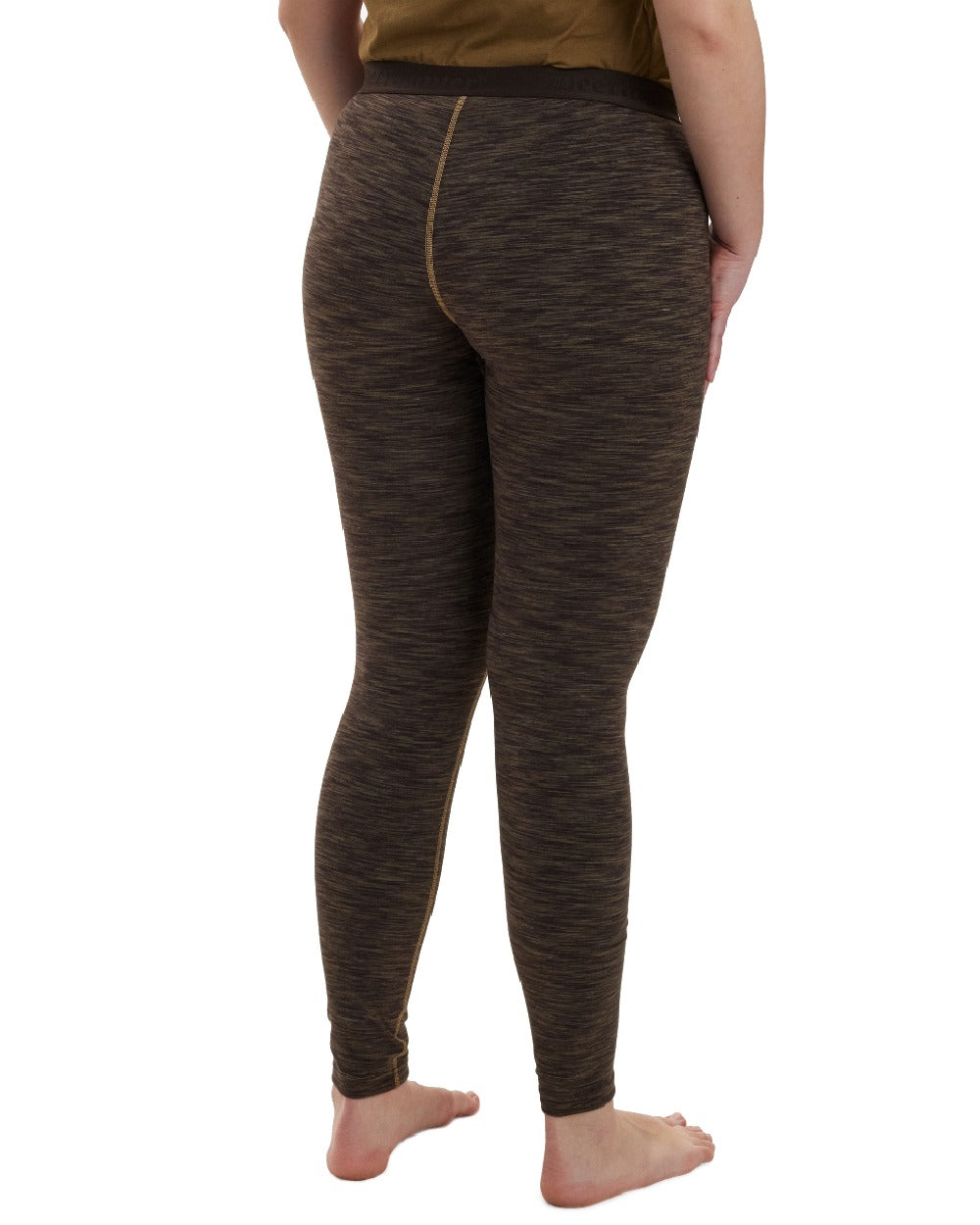 Brown Melange coloured Deerhunter Lady Insulated Leggings on white background #colour_brown-melange