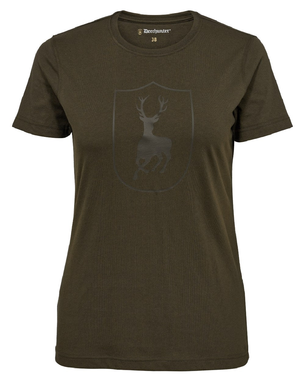 Fallen Leaf coloured Deerhunter Lady Logo T-Shirt on white background #colour_fallen-leaf