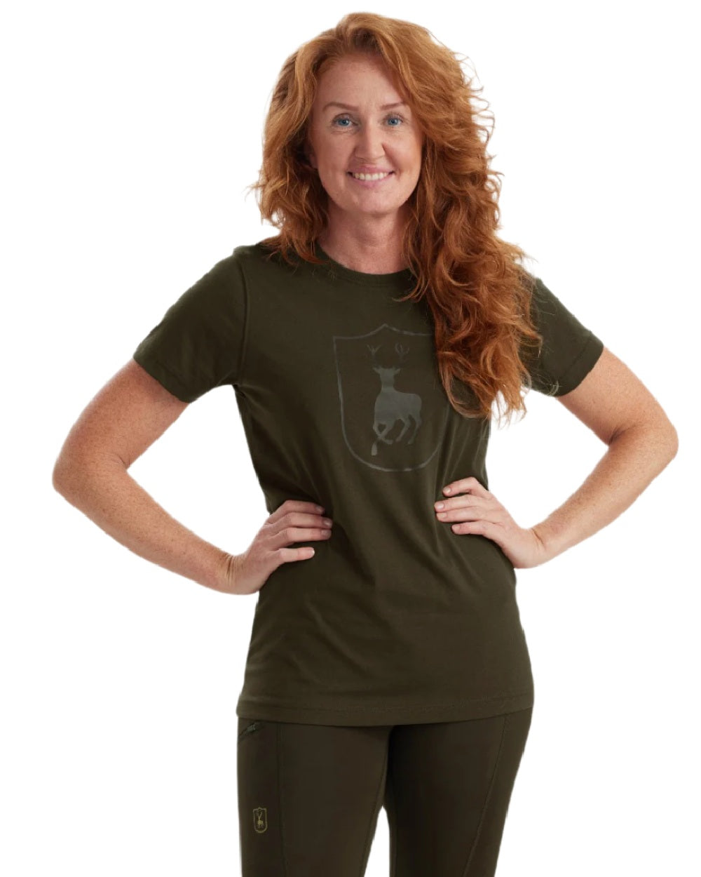 Fallen Leaf coloured Deerhunter Lady Logo T-Shirt on white background #colour_fallen-leaf