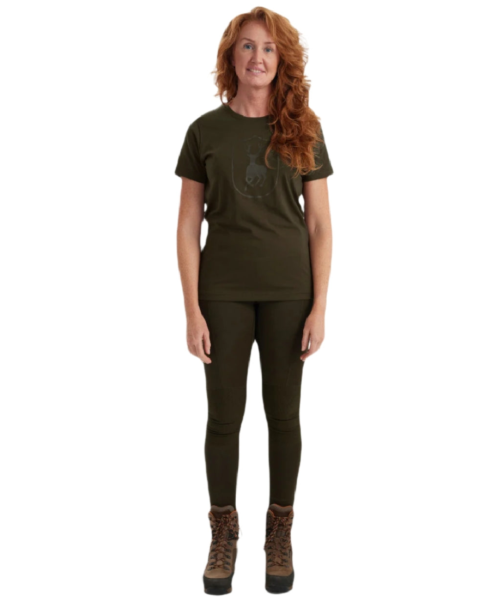 Fallen Leaf coloured Deerhunter Lady Logo T-Shirt on white background #colour_fallen-leaf