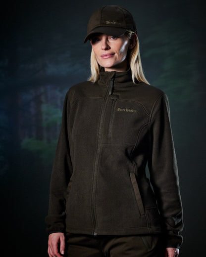 Art Green coloured Deerhunter Lady Muflon Pro Fleece Jacket on forest background #colour_art-green