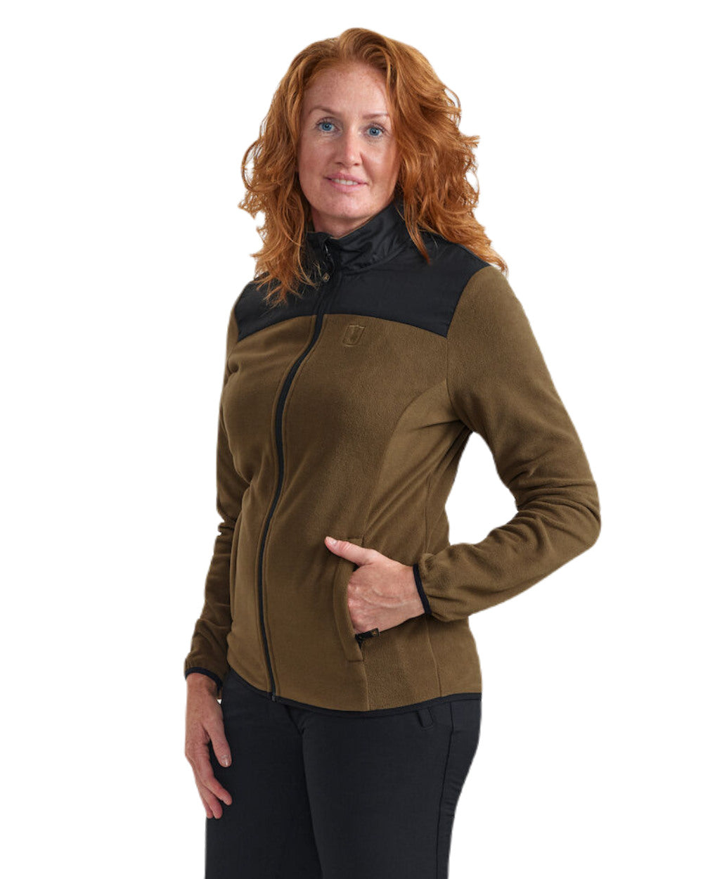Hickory coloured Deerhunter Lady Northward Fleece Jacket on white background #colour_hickory