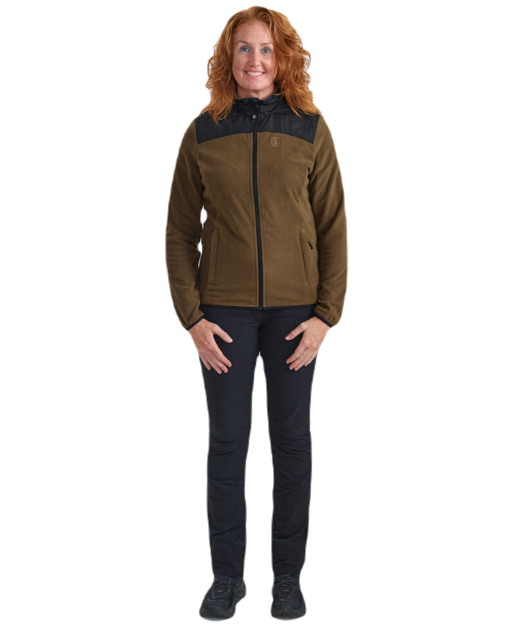 Hickory coloured Deerhunter Lady Northward Fleece Jacket on white background #colour_hickory