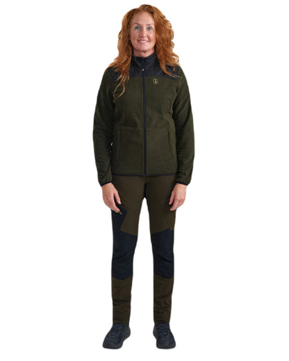 Rifle Green Coloured Deerhunter Lady Northward Fleece Jacket On A White Background #colour_rifle-green