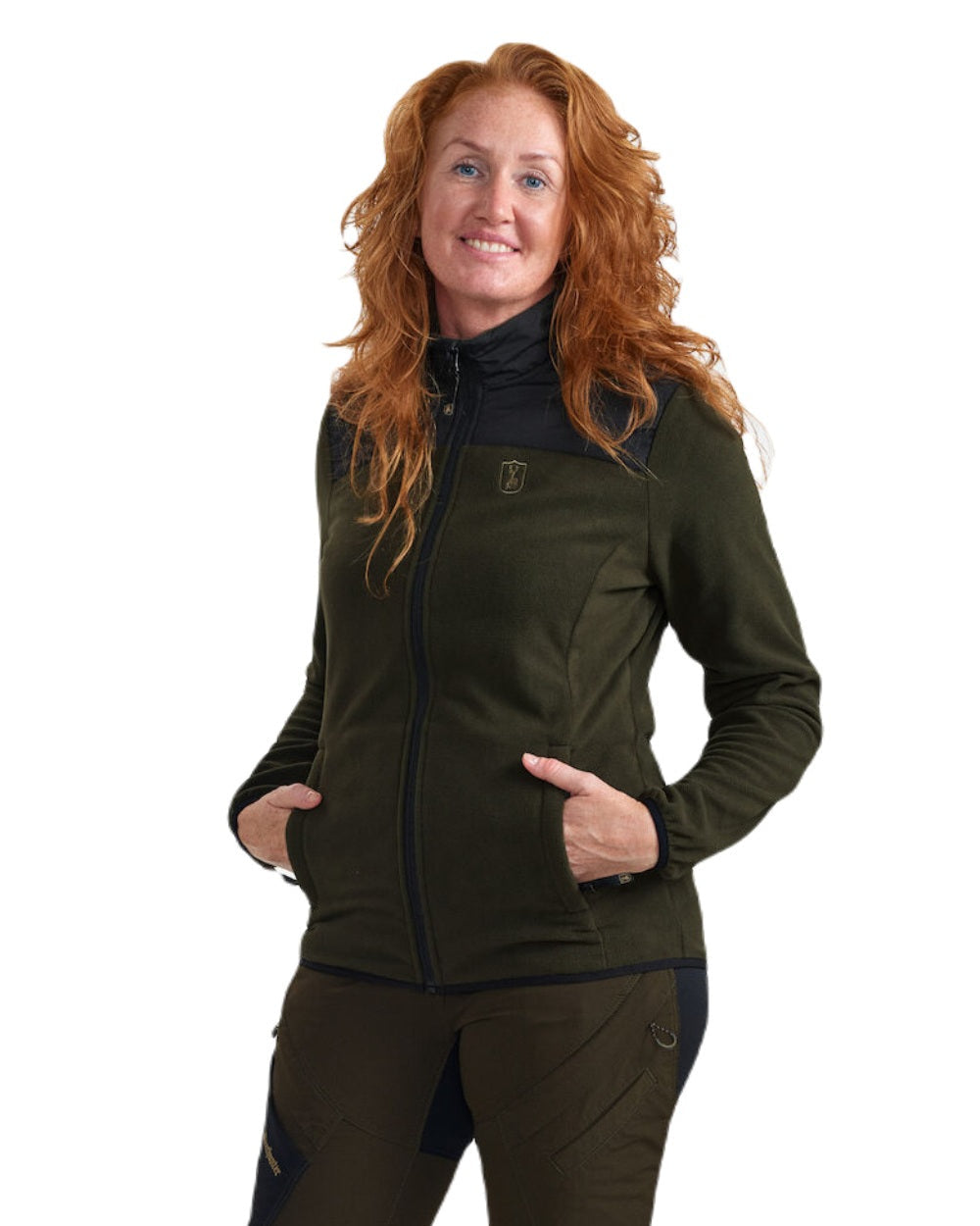 Rifle Green Coloured Deerhunter Lady Northward Fleece Jacket On A White Background #colour_rifle-green