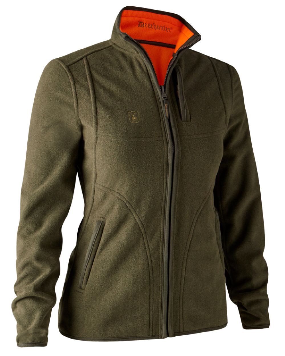 Green Orange coloured Deerhunter Lady Pam Reversible Bonded Fleece Jacket on white background #colour_green-orange