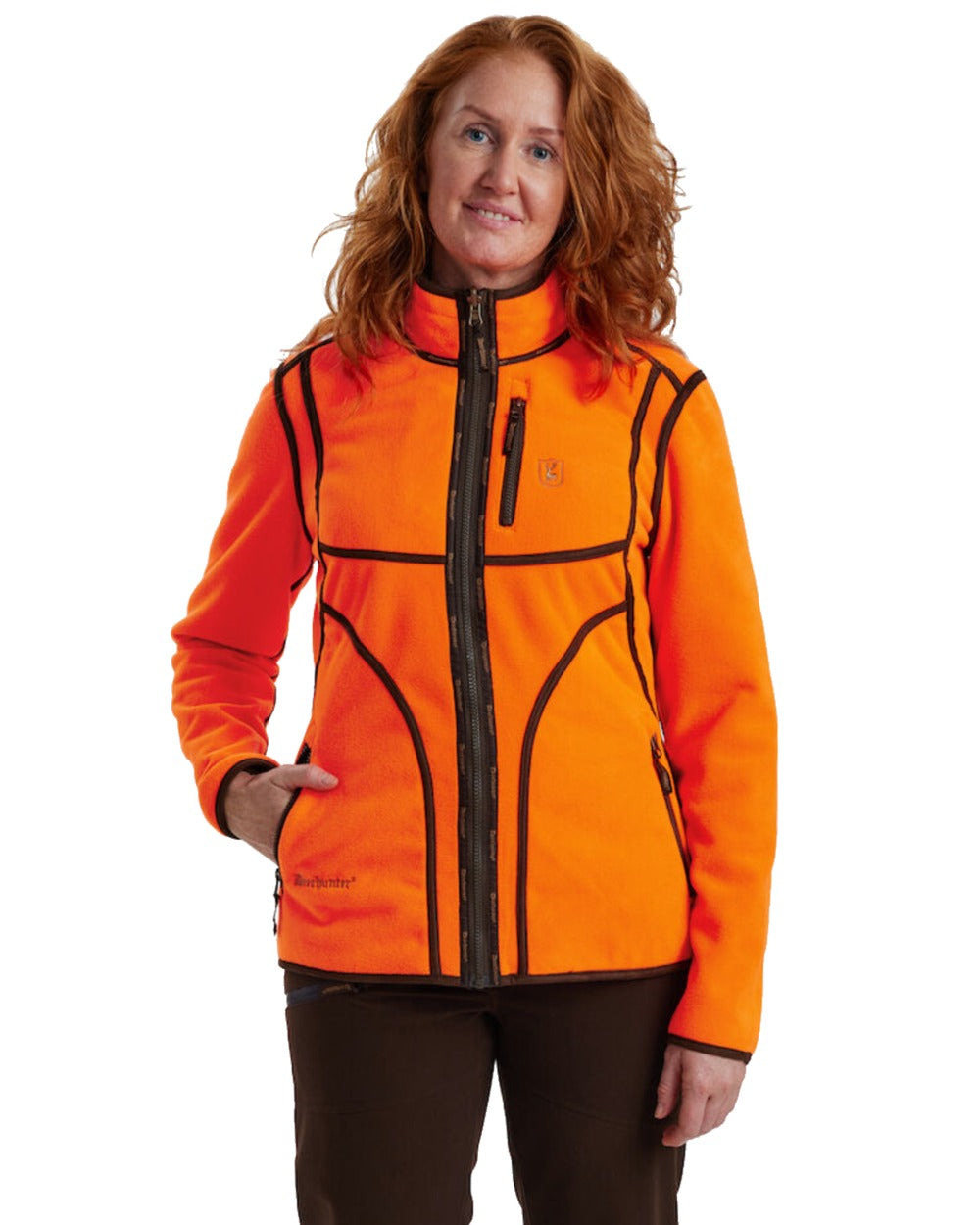 Green Orange coloured Deerhunter Lady Pam Reversible Bonded Fleece Jacket on white background #colour_green-orange