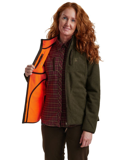 Green Orange coloured Deerhunter Lady Pam Reversible Bonded Fleece Jacket on white background #colour_green-orange