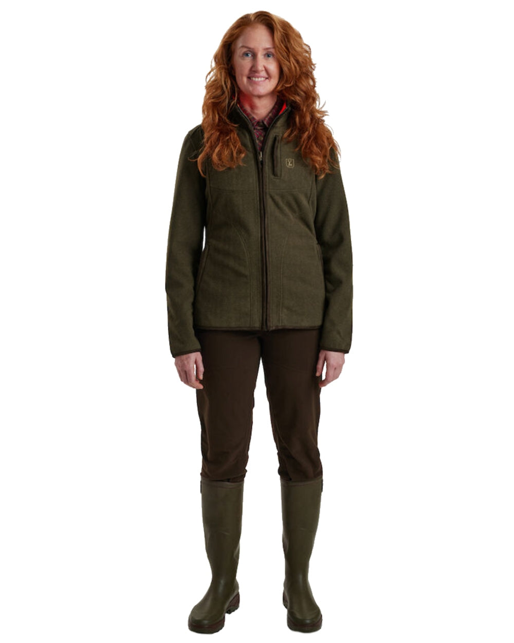 Green Orange coloured Deerhunter Lady Pam Reversible Bonded Fleece Jacket on white background #colour_green-orange