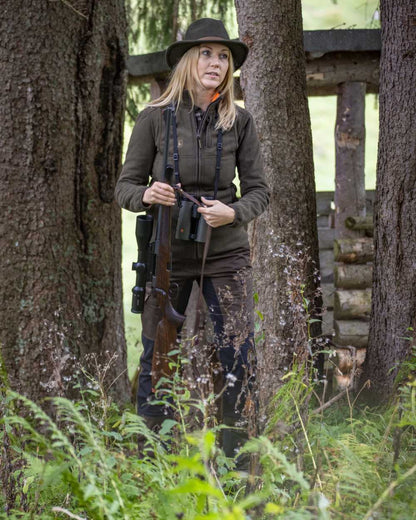 Green Orange coloured Deerhunter Lady Pam Reversible Bonded Fleece Jacket on forest background #colour_green-orange