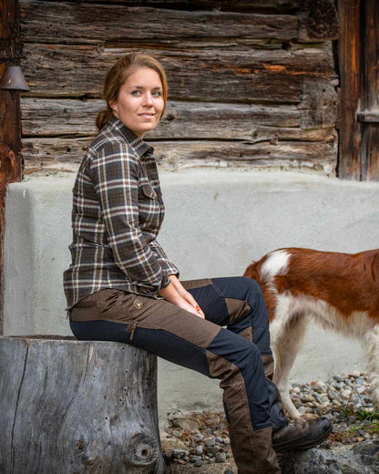 Yellow Check coloured Deerhunter Lady Ruby Shirt on wooden wall background #colour_yellow-check