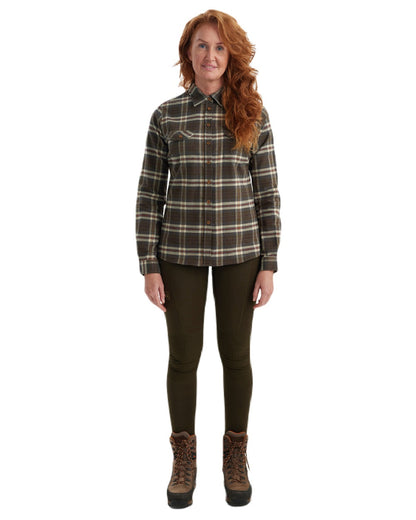 Yellow Check coloured Deerhunter Lady Ruby Shirt on white background #colour_yellow-check