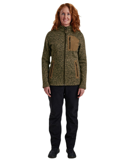 Butternut Melange coloured Deerhunter Lady Sarek Knitted Jacket on white background #colour_butternut-melange