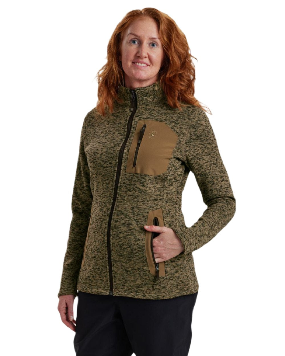 Butternut Melange coloured Deerhunter Lady Sarek Knitted Jacket on white background #colour_butternut-melange