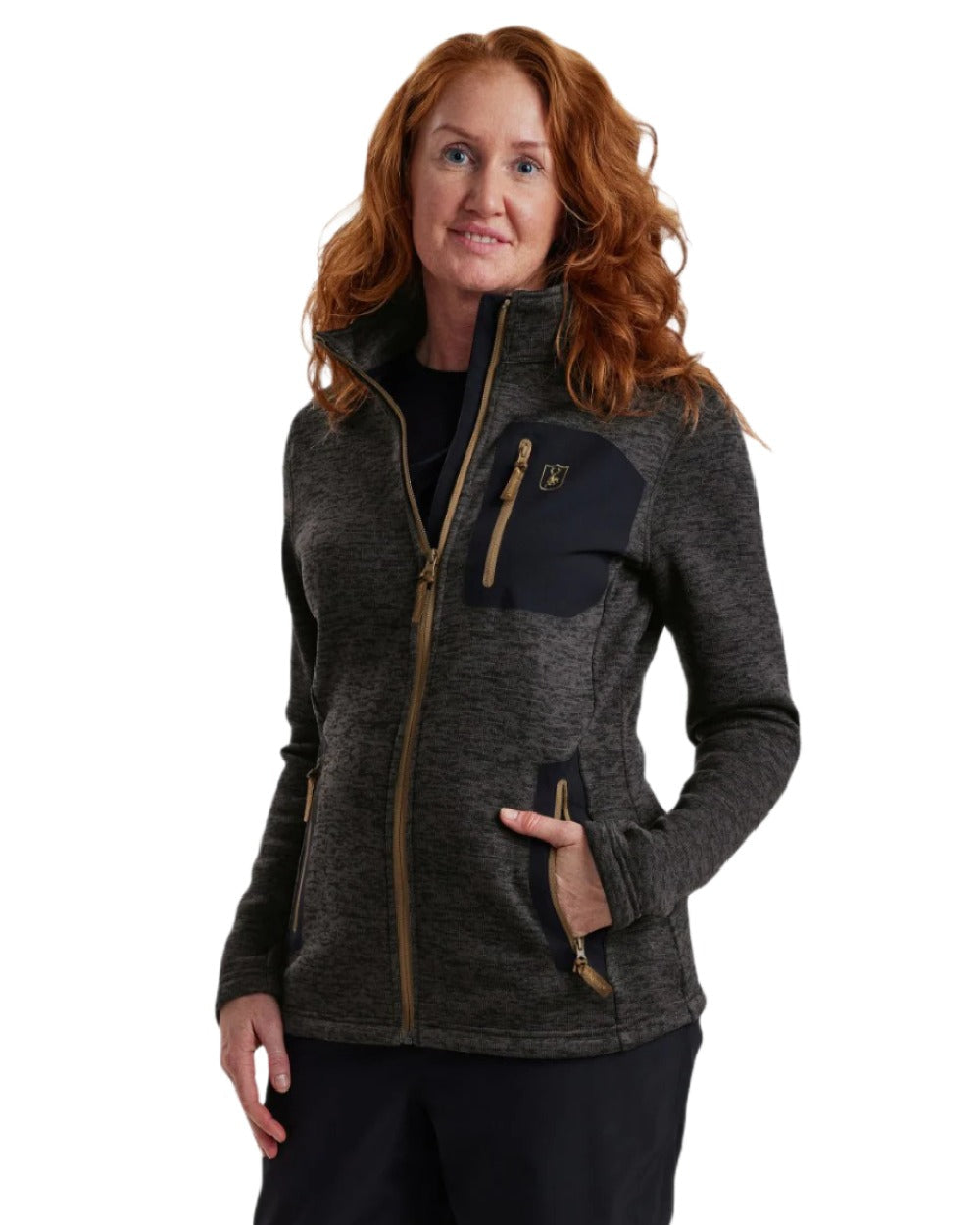 Dark Grey Melange coloured Deerhunter Lady Sarek Knitted Jacket on white background #colour_dark-grey-melange