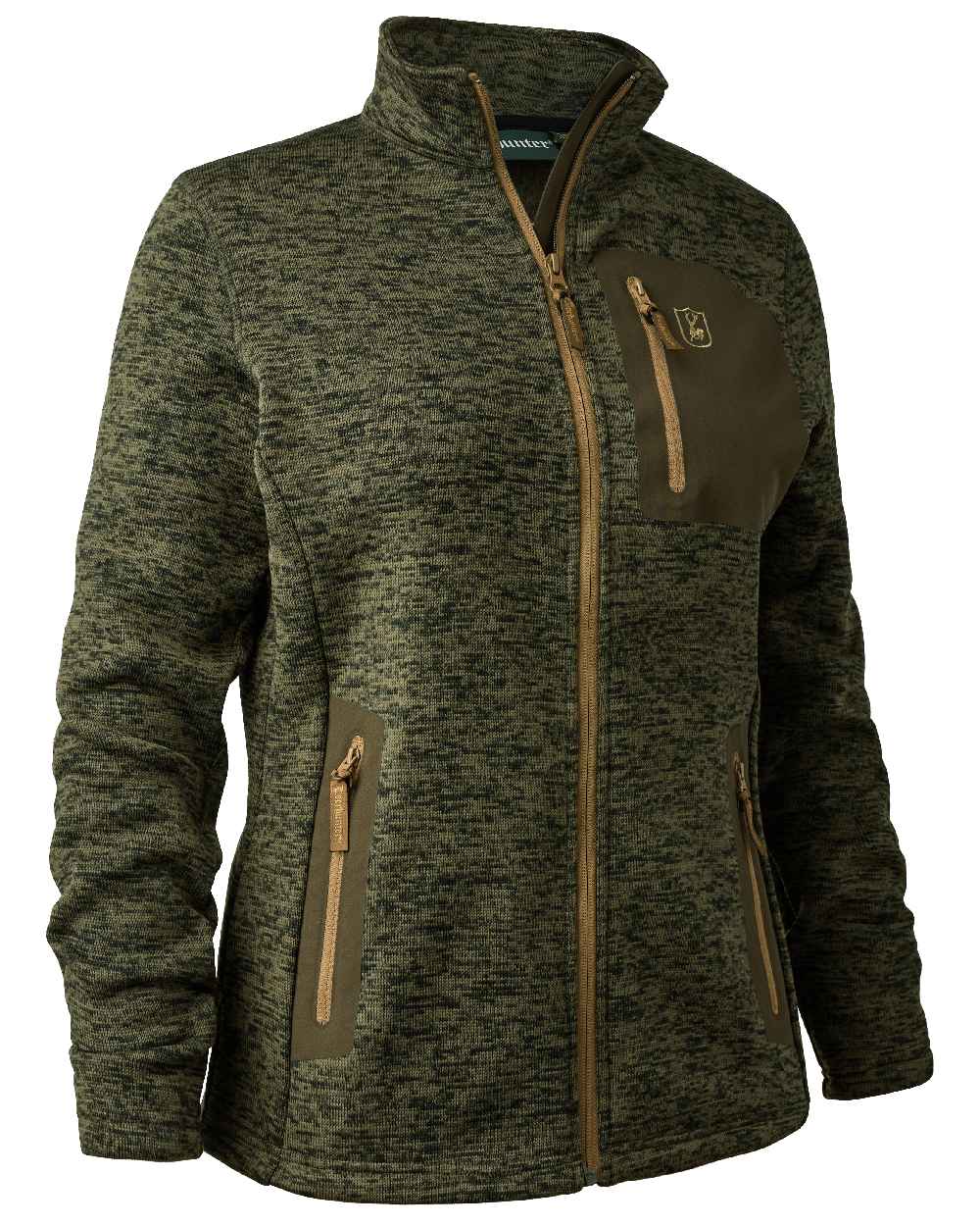 Olive Night Melange coloured Deerhunter Lady Sarek Knitted Jacket on white background #colour_olive-night-melange