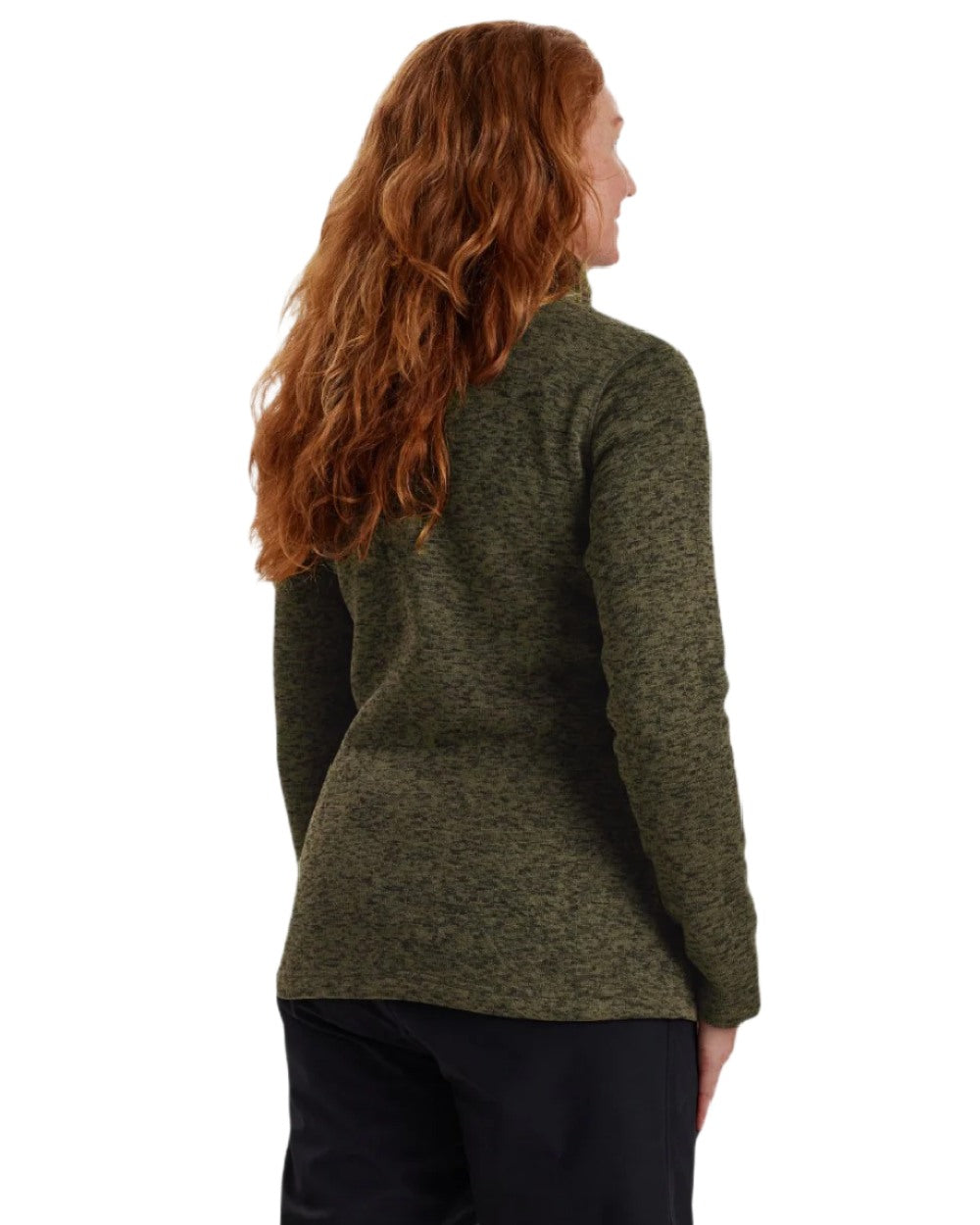 Olive Night Melange coloured Deerhunter Lady Sarek Knitted Jacket on white background #colour_olive-night-melange