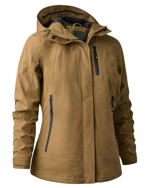 Butternut coloured Deerhunter Lady Sarek Shell Jacket with Hood on white background #colour_butternut
