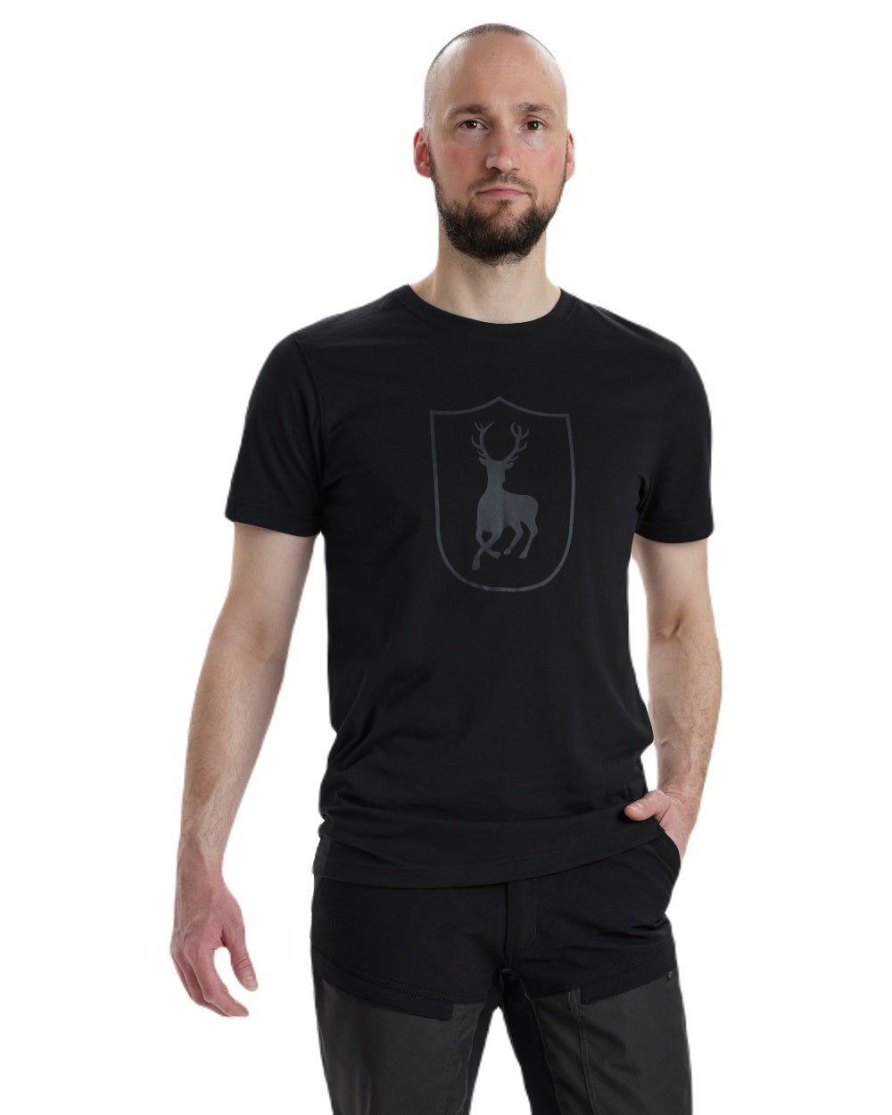 Black coloured Deerhunter Logo T-Shirt on white background #colour_black