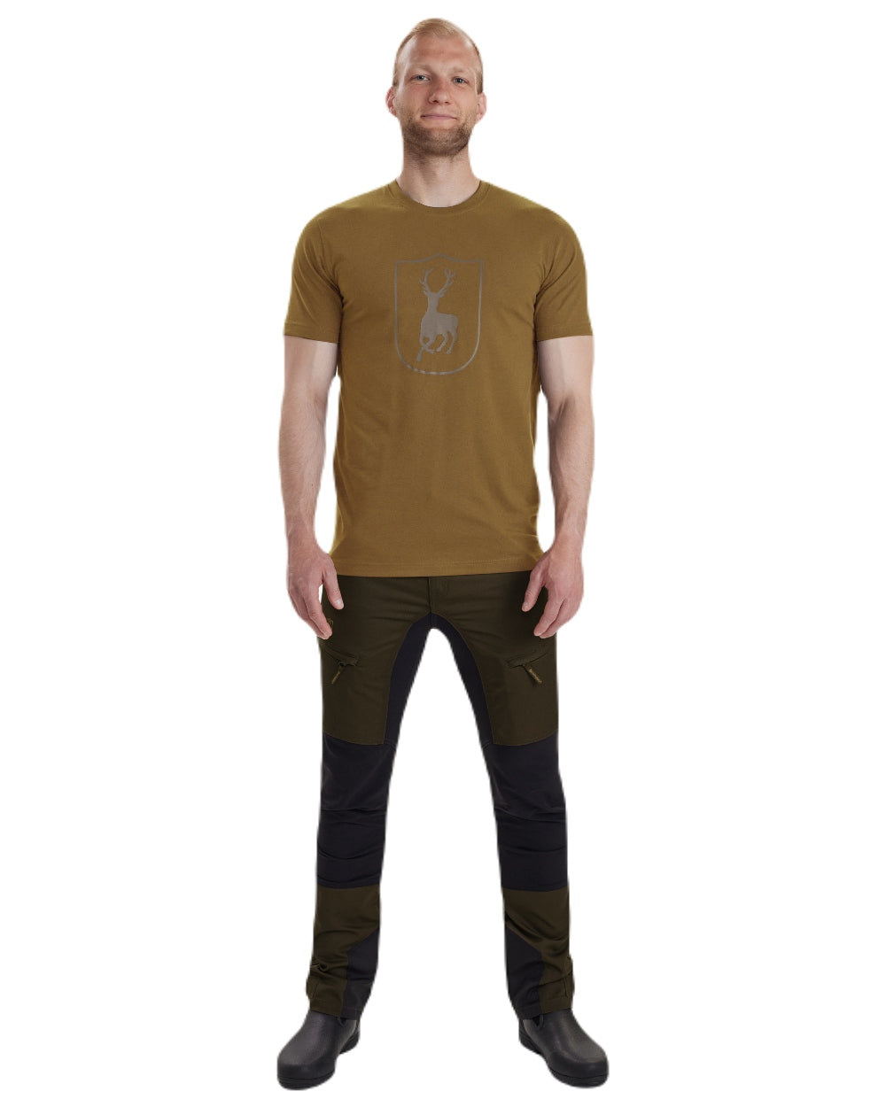 Butternut coloured Deerhunter Logo T-Shirt on white background #colour_butternut