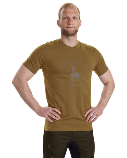 Butternut coloured Deerhunter Logo T-Shirt on white background #colour_butternut